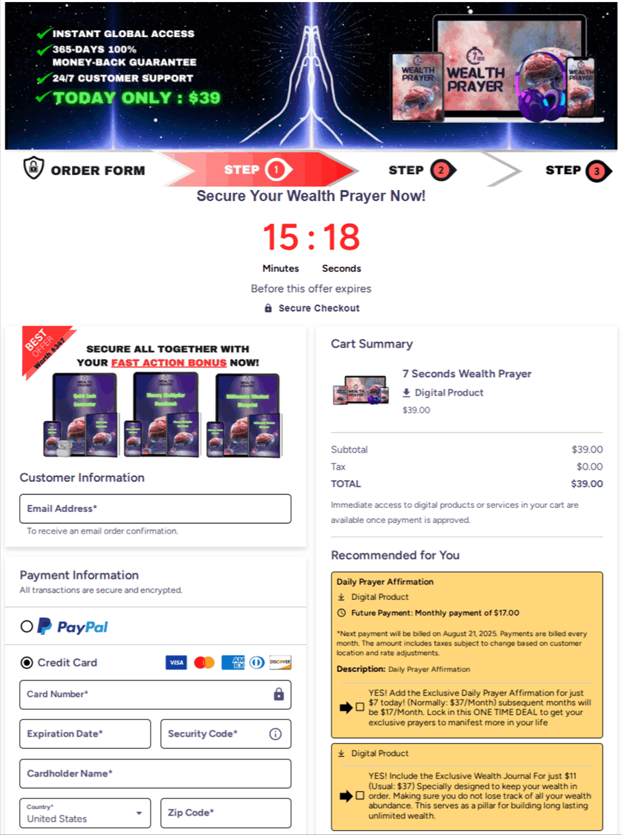 7 seconds wealth prayer Checkout